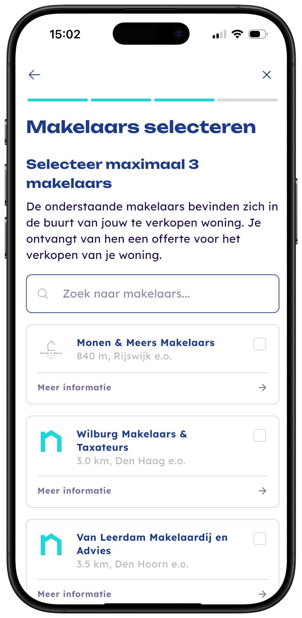 Fanstr app met lijst aan makelaars